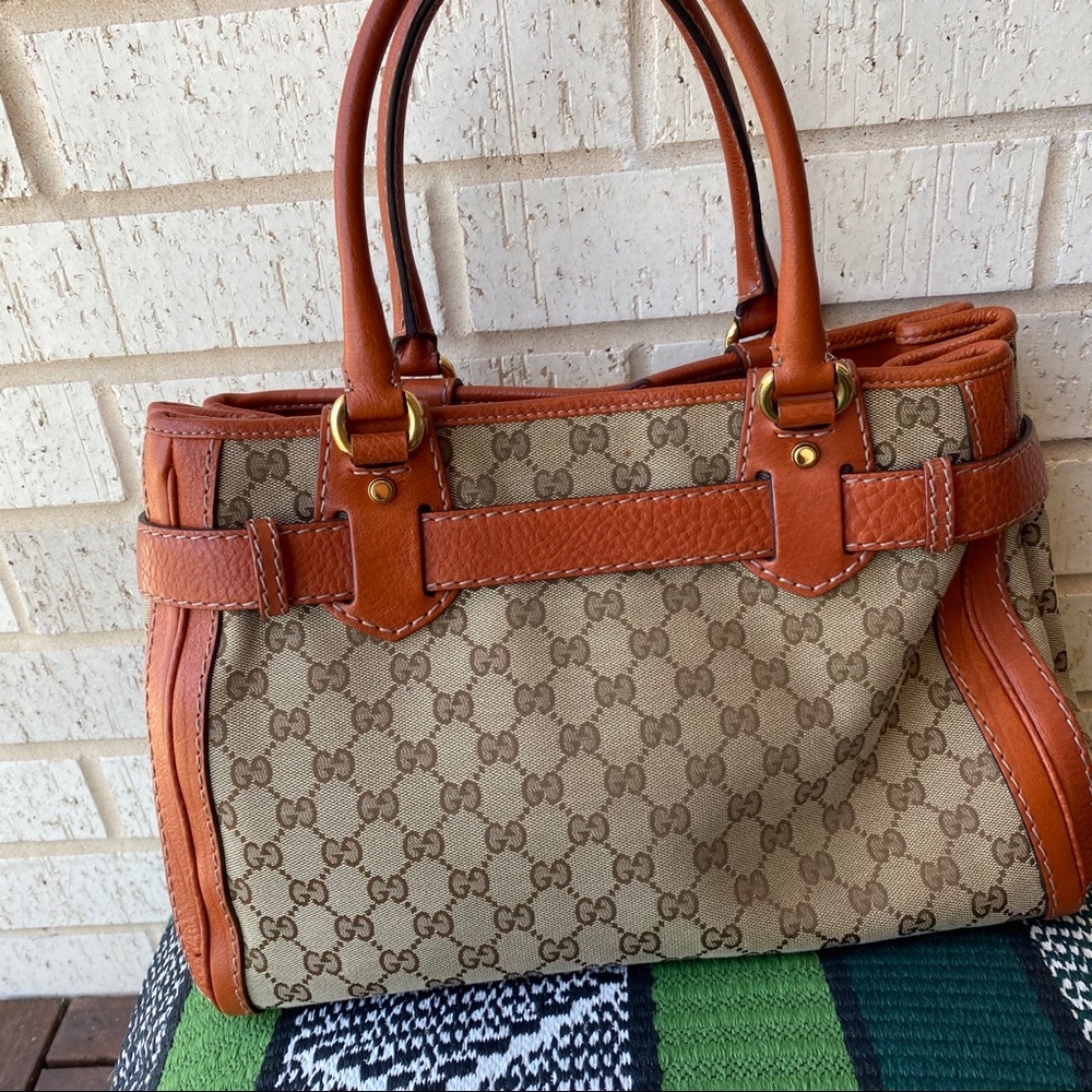 Gucci Orange GG Canvas Running Tote Bag Purse Med - Picture 11 of 16